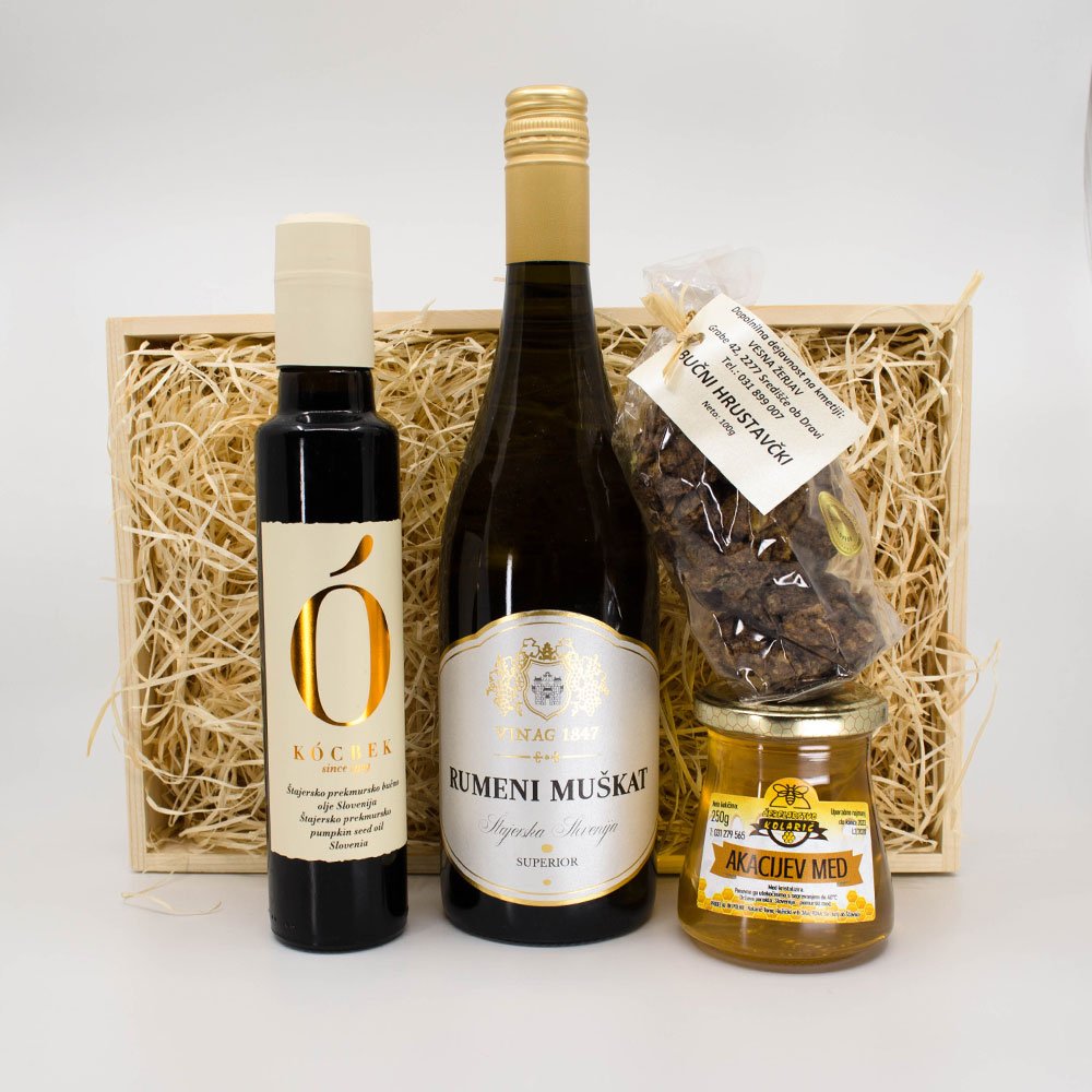 Darilni paket vino in bučno olje